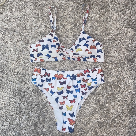 SHEIN Other - White multicolor butterfly high waisted bikini